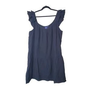 GAP Women's XL Dress Black Ruffle Shoulder Drop Waist Shift Babydoll 100% Cotton